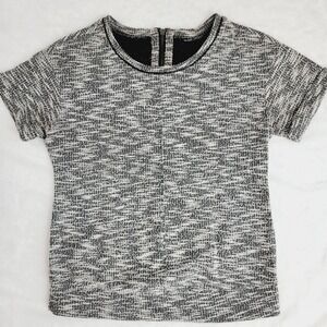 Maternity textured Knit Short Sleeve Top Black White Zip Back Casual Chic Size M